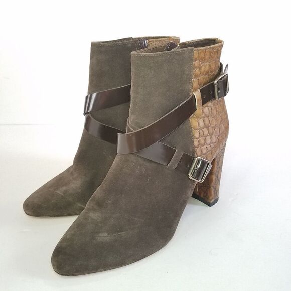 Prezioso Italian Nappa Leather Sued Alligator Strappy Buckle Block Heel Bootie 9 - Picture 9 of 16